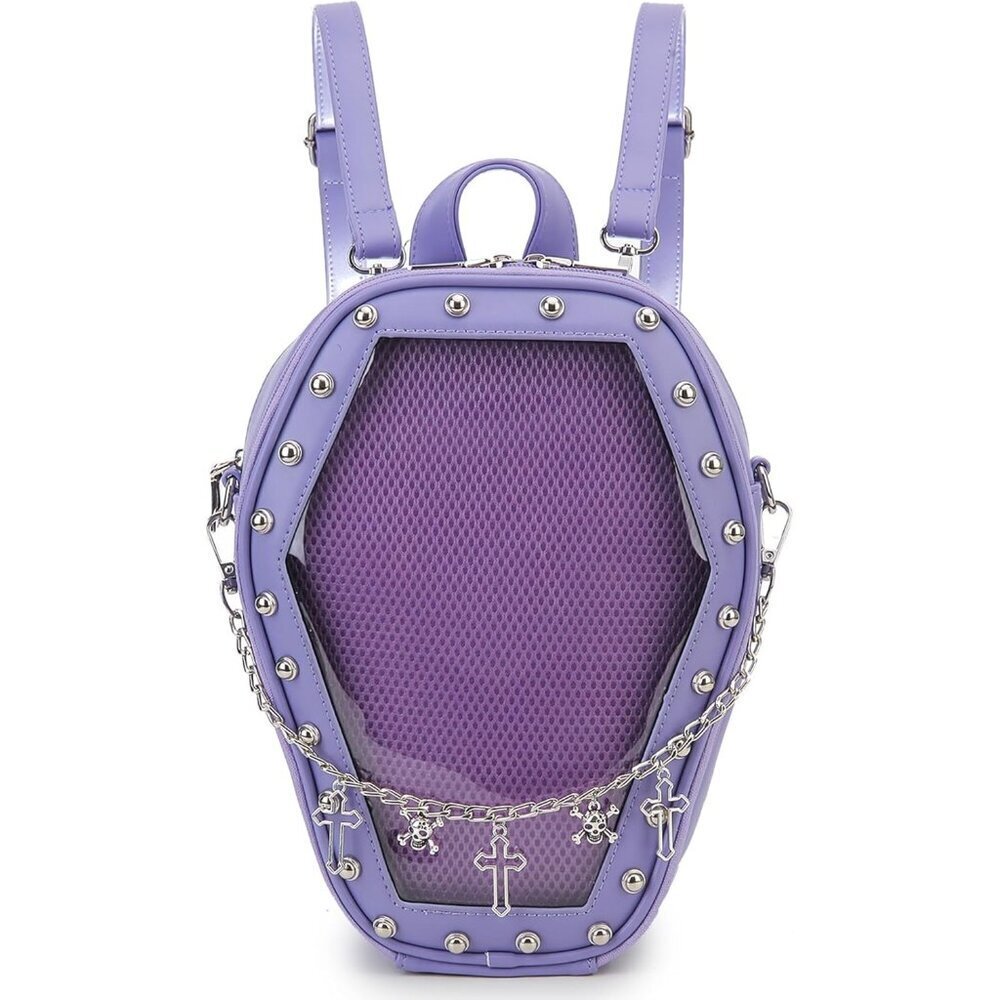 Gothic Coffin Shaped Handbag for Women Halloween Shoulder Bag Purple Backpack